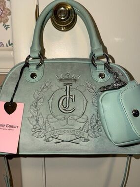 Juicy Couture Mint Green Embossed Dome Satchel with Wallet Charm